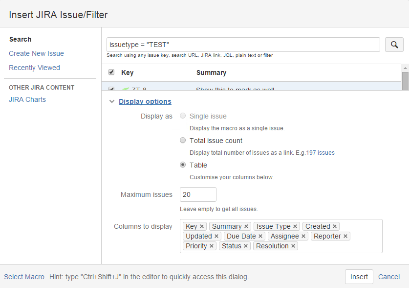 Confluence-CreatingATableWithMultipleJiraIssues
