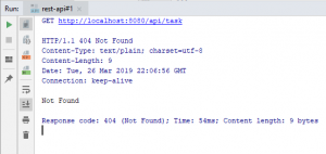 Example of a 404 response to the Node microservice