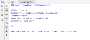 Example of a successful GET request to the Node microservice