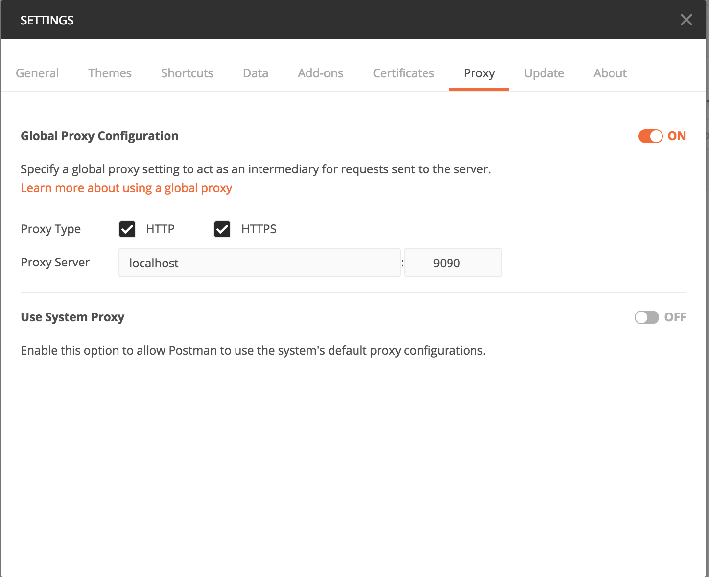 Configure Postman to use a proxy server